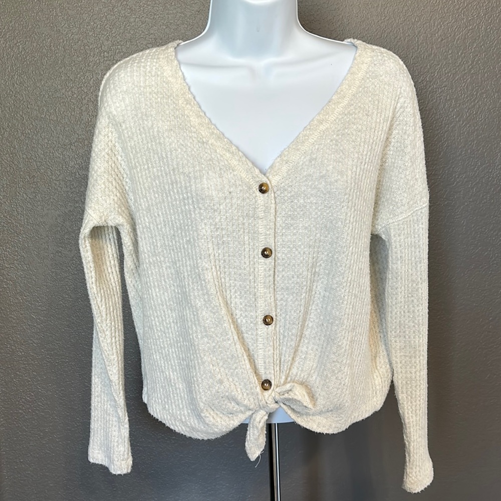American eagle tie front waffle knit long sleeve shirt